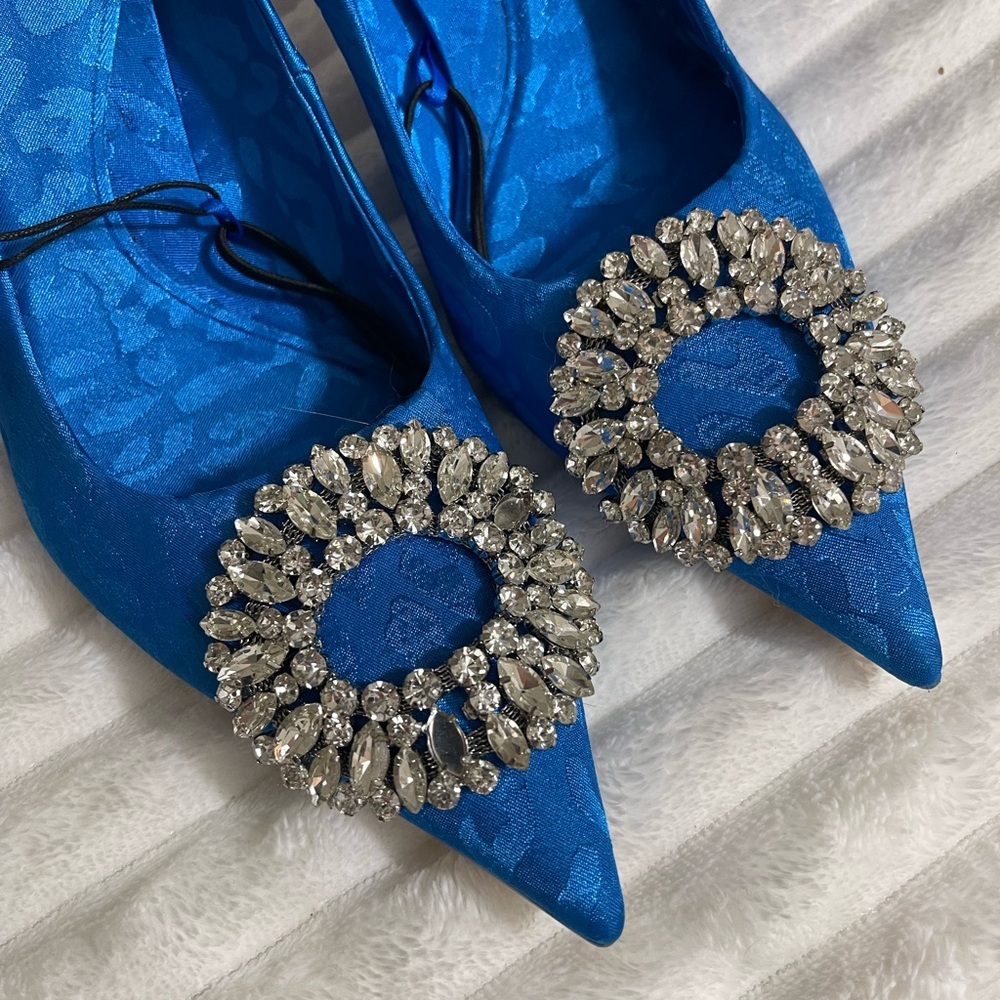 Zara Blue Animal Print Heels with Rhinestone Embellishment - Picture 7 of 14